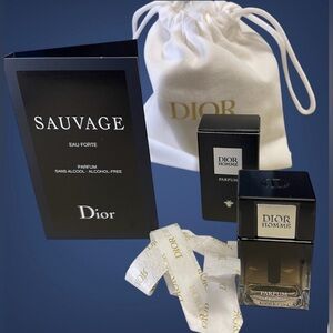 Dior Mens Homme Parfum Travel Sz NIB & Sauvage sample Sz vial & canvas Dust Bag